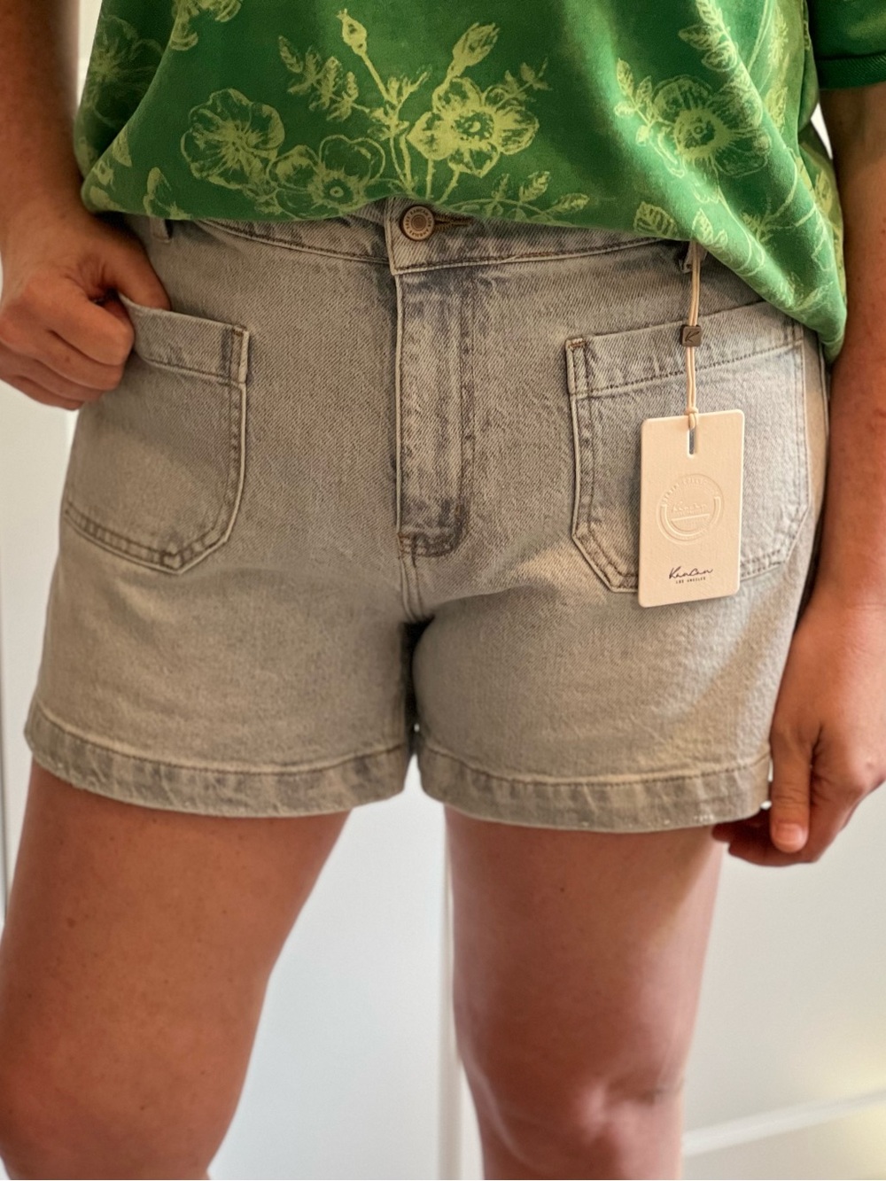Kancan High Rise Trouser Style Denim Shorts